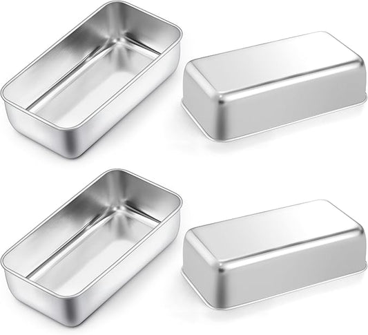 Stainless Steel Large Loaf Pans Set Of 4 For Baking Bread 9x5 Metal Nonstick Rectangle Bread Tin Homemade Meatloaf Sandwich Brownies Lasagnas Oven Refrigerator Freezer Safe