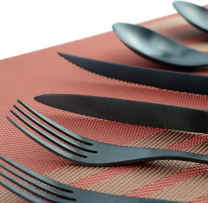 24-Piece Flatware Set,Extra Thick Heavy Duty - 18/10 Stainless Steel Cutlery Sets,High Matte Black Finish Silverware Flatware Sets Service for 4,Use for Home,Kitchen Utensil Sets