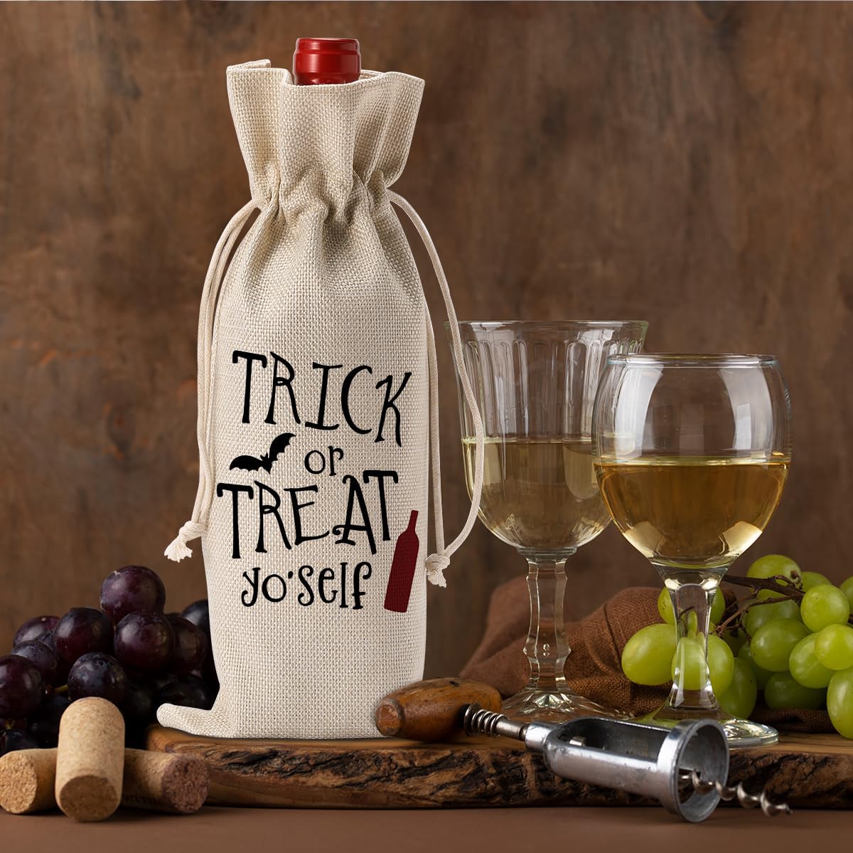 Cute Halloween Wine Bag - Birthday Gifts & Party Decorations for Women, Men & Friends - Trick or Treat Wine Bag
