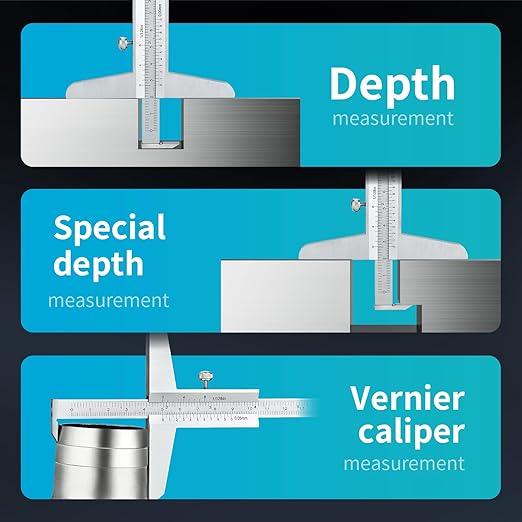 0-300mm Depth Gauge Vernier Caliper，Precision Measurement Tool，High-Strength CarbonSteel，DRINYOUNG（0-300/128in Depth Caliper with Hook）