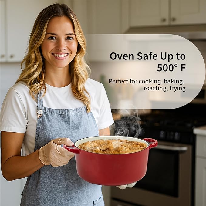 Enameled Cast Iron Dutch Oven Pot with Lid, 3.9 Quart Dutch Oven for Bread Baking, Oven Safe up to 500° F, Suitable for Bread Baking, Braising, Roasting, Stews, Red