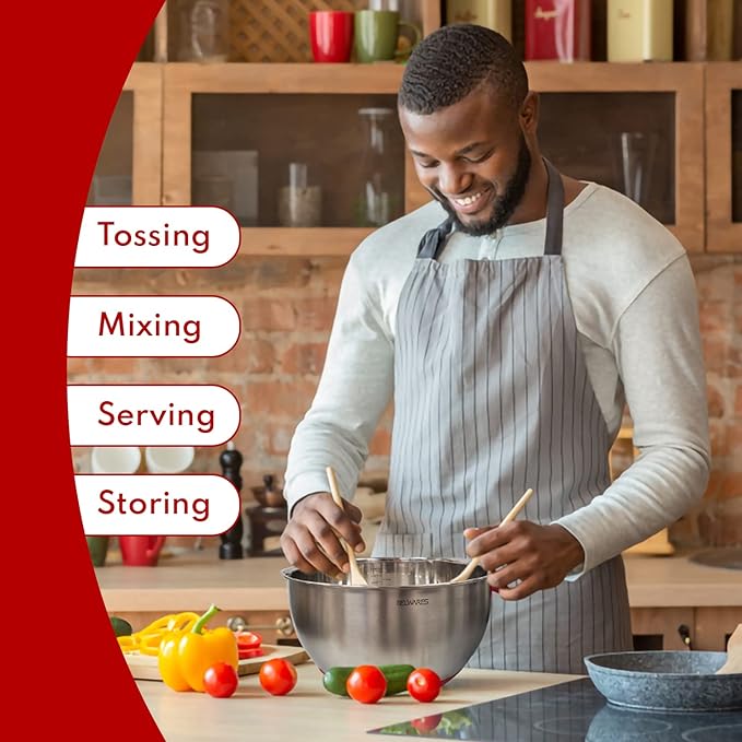 Belwares Mixing Bowls with Lids Set - 3-Piece Stainless Steel Nesting Bowls with Graters, Handles, and Airtight Lids - Non-Slip Mixing Bowls for Cooking, Baking, Prepping, and Food Storage (Red)