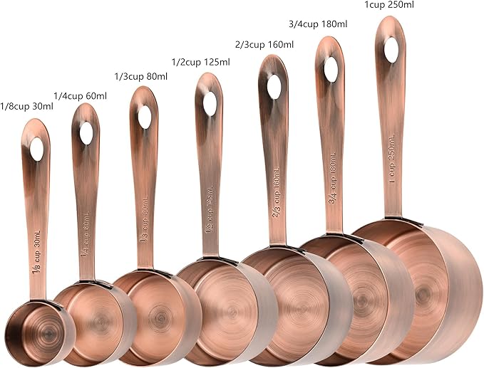Copper Measuring Cups and Spoons Set 17 for Dry & Liquid, Metric & Us Stainless Steel Measuring Cups and Spoons Set with Leveler for Kitchen & Baking with 3/4 & 2/3 Measurer Cup