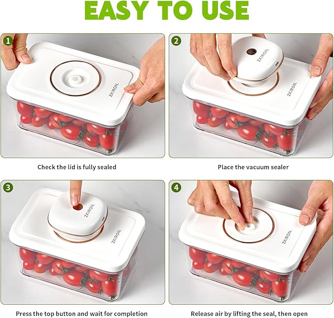 3 Vacuum Seal Containers Set with Sealer Machine - Airtight Food Storage Containers, Meal Prep Containers, BPA-Free & Leakproof, for Vegetable, Meat, Snack, Bread and More (white)