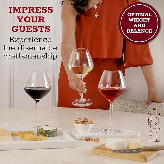 Gusto Nostro Crystal Wine Glasses Set of 2, 22 Oz Long Stem Modern Wine Glasses for White and Red Wine, Dishwasher Safe, Fancy, Elegant, Large and Tall Wine Glass for Wedding Christmas Anniversary