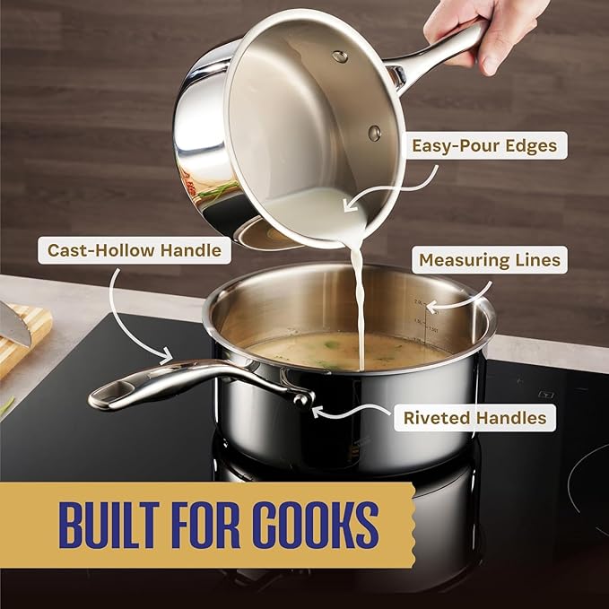 LEGEND COOKWARE 5-Ply Stainless Steel Cookware Set, 6-Piece Pots and Pans Set - Induction Compatible, Oven Safe 800°F - Non-Toxic, No Coatings - Built to Last Generations