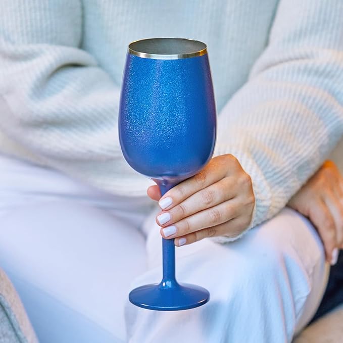 NEWPORT Stemware Collection Premium Vacuum Insulated Stainless Steel Wine Glass, Lightweight Wine Glass, Unbreakable & Drinks Stay Cold, Non-Slip Silicon Base, Cocktail Glasses, 12oz, Black