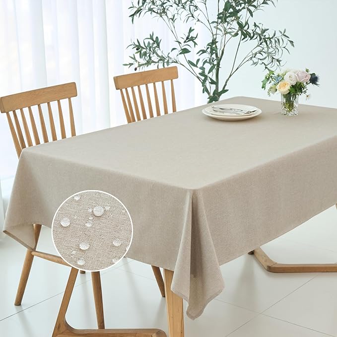 maxmill Linen Textured Rectangular Tablecloth Water Resistant Wrinkle Free Spill-Proof Stain Proof Table Cloth for Dining Room Decoration, Banquet Party Wedding Holiday Dinner, 52 x 84 Inch Linen