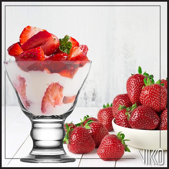 Vikko Ice Cream Bowls, Set of 6 Dessert Bowls, Thick and Durable Ice Cream Sundae Bowls, Dessert Cups for Pudding, Fruit, and More, Large Size 8.75 Ounce, Dishwasher Safe