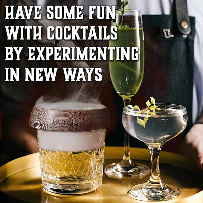 Bartender Kit with Whiskey Smoker - 13 pcs, Bamboo Stand - Bar Set with Cocktail Shaker, Bartending Kit with Essential Bar Accessory Tools, Wood Chips, Black