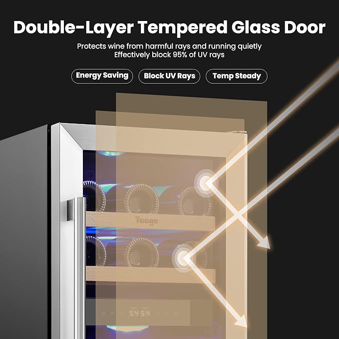 Yeego 15 Inch Dual Zone Wine Fridge, 28 Bottles Wine Cool Refrigerator with Glass Door, Built-in/Freestanding/Under Counter, Ideal for Home & Kitchen