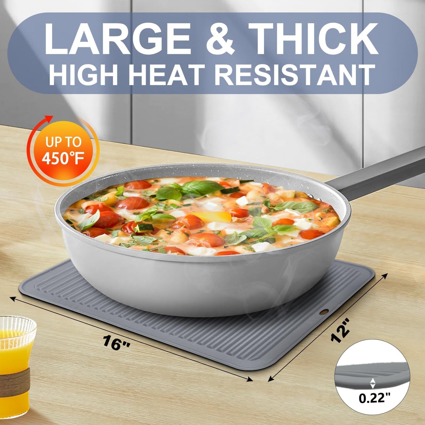 Walfos Large Silicone Trivet 16x12 Inch, Hot Pads for Kitchen, Heat Resistant Pot Holders Trivets for Hot Dishes, Hot Pots and Pans, Quartz Countertops, Gray, 2 Pack