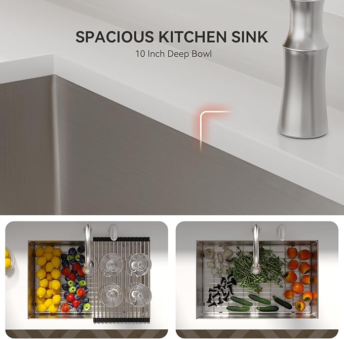 Lordear 28 Kitchen Sink Undermount 16 Gauge Stainless Steel Single Bowl Under Counter Handmade Kitchen Sink Basin, 28"x18"x10"