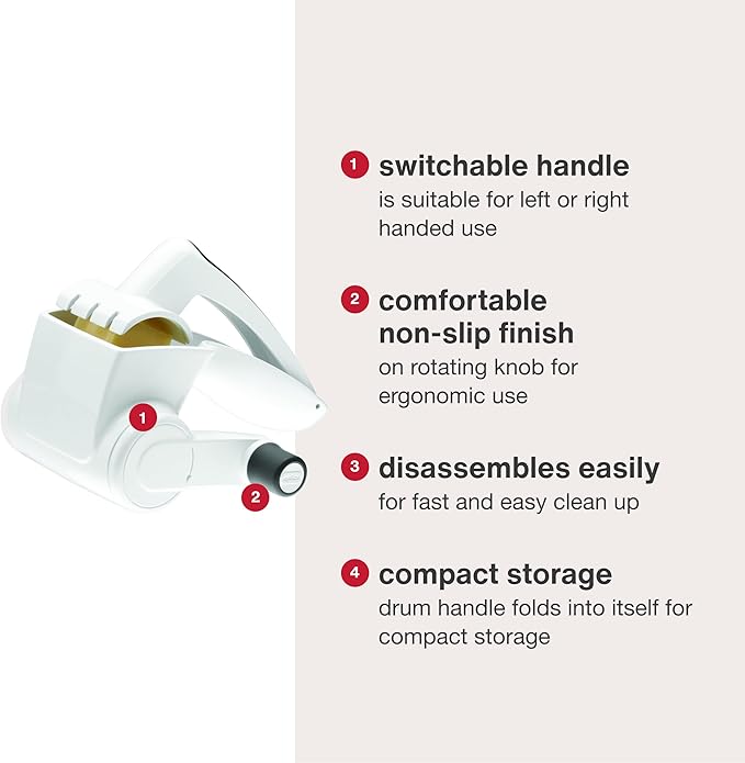 Zyliss Classic Rotary Cheese Grater - NSF Restaurant Certified Handheld Grater - Can be used for Hard Cheese, Chocolate & More - With Comfortable Handle & Easy-to-Clean Drum - White
