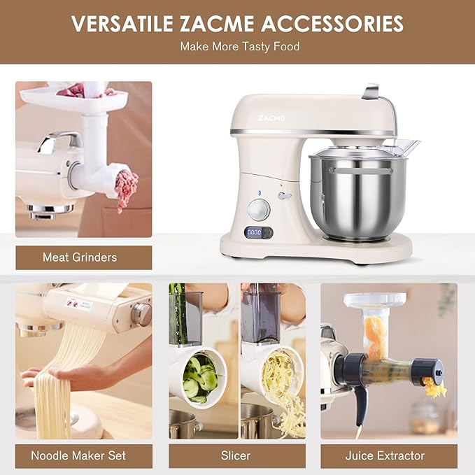 ZACME 7.4QT Household Stand Mixer 800W with CSA Certified and Aluminum Die Casting, Kitchen Electric Mixer Metal Food Mixer with Stainless Steel 7L Bowl, Dough Hook, Whisk and Beater