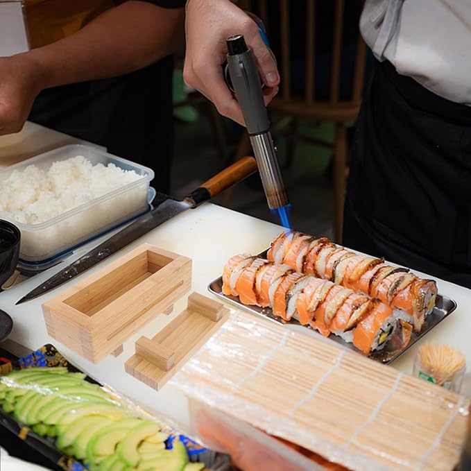 Yardwe Bamboo Wooden Sushi Press Mold Box, Traditional Oshizushi Maker for Rice Rolls, Diy Sushi Making Kit for Beginners and Home Use, 8.66 X 3.74 X 3.14 Inches