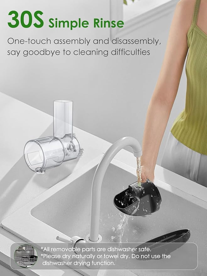 Slow Juicer for Celery Ginger Beet Carrot, Masticating Cold Press Juicer 200W Motor, Pulp Separated, East to Clean Dishwasher Safe, BPA Free, Juicer Machine Vegetable & Fruit