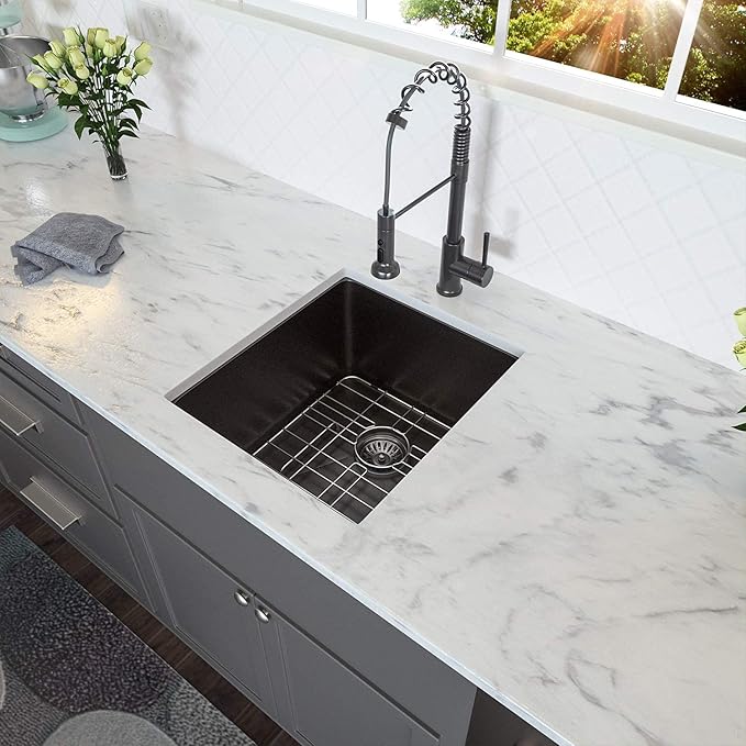 Lordear Black Bar Sink Undermount 15x17 inch Kitchen Sinks 16 Gauge Deep Single Bowl Stainless Steel Sink Basin Handmade