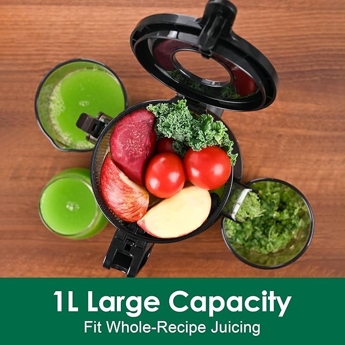 Cold Press Juicer Machines,Fretta Slow Masticating Juicer Machines with 4.25" Large Feed Chute,Fit Whole Fruits & Vegetables Easy Clean Self Feeding,High Juice Yield,Tritan BPA-Free,Onyx Black