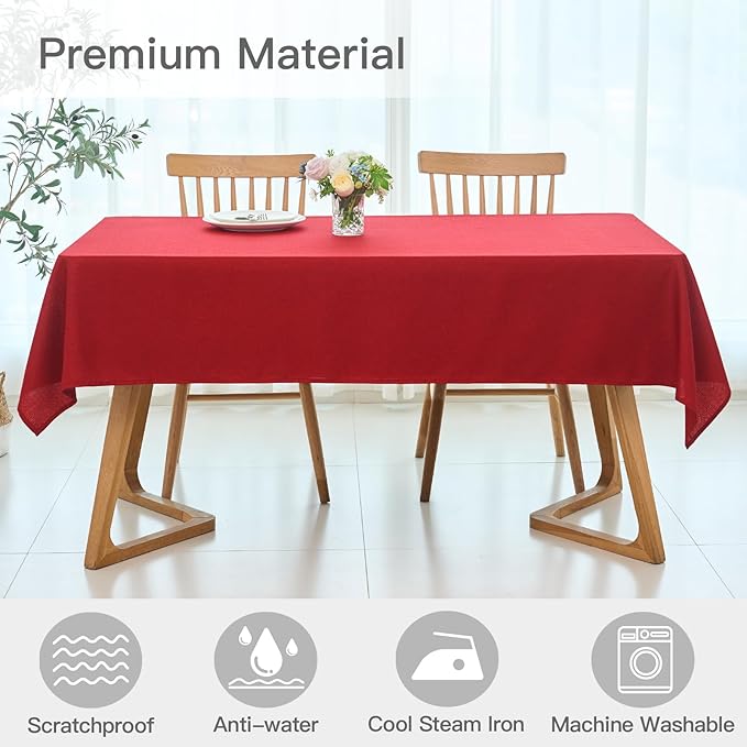 maxmill Linen Textured Tablecloth Stain Resistant Waterproof, Wrinkle Resistant Washable Table Cloth, Fabric Table Cover for Dining Room, Christmas Holiday Tablecloths, Rectangle 60 x 120 Inch, Red