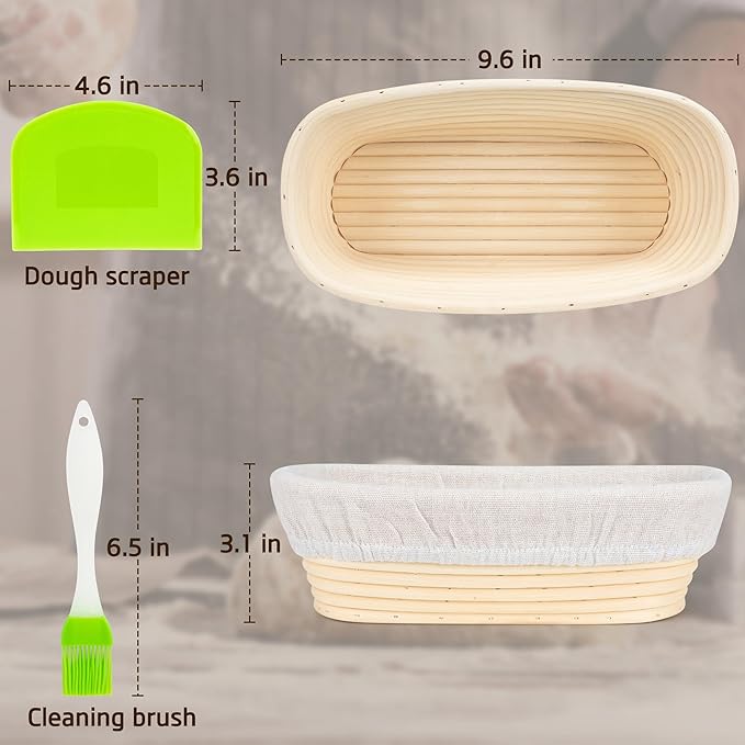 Banneton Bread Proofing Basket 9.6 * 6 Inch Sourdough Baking Rising Banaton Proofer Box Warmer Baskets Oval Round Bowl Cover Bowls Making Small Bulk Set of 2 Kit Supplies Tools Rattan for Bakers Gifts