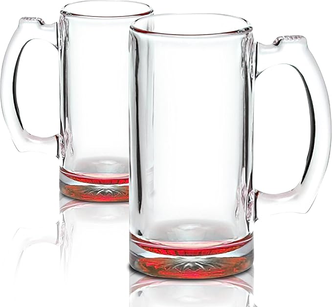 12 Libbey Beer Mugs Set, 12 oz. - Groomsmen Glassware - Red