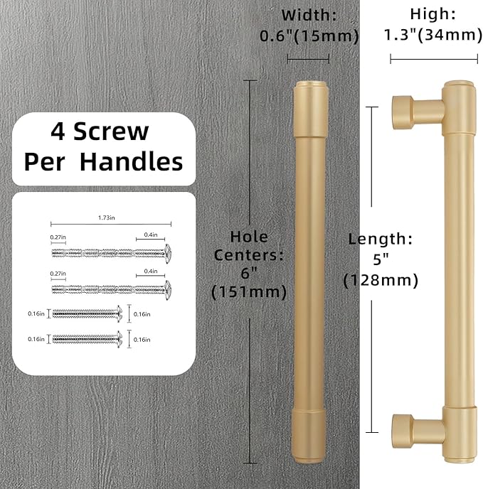 10 Pack Brushed Gold Cabinet Pulls 5 Inch(128mm) Hole Centers Kitchen Cabinet Handles Gold Drawer Pulls