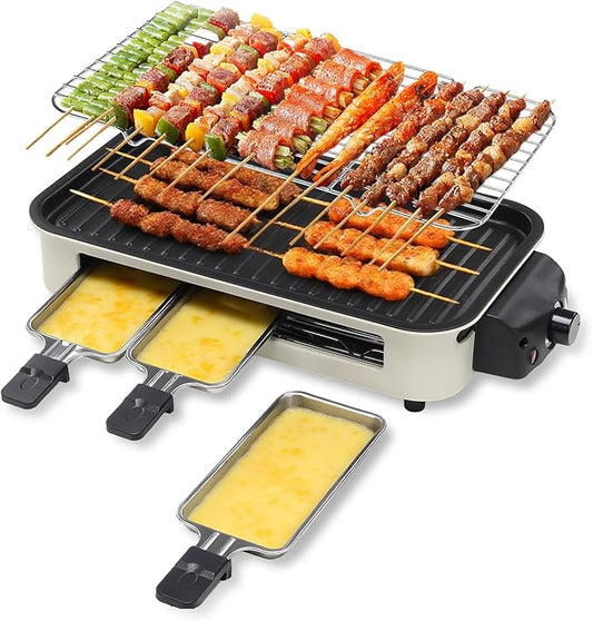 3-in-1 Indoor Smokeless Grill,Removable 18’’x 9’’Electric Griddle Nonstick with Temperature Control for Indoor Outdoor Family Party Kitchen Picnic Table