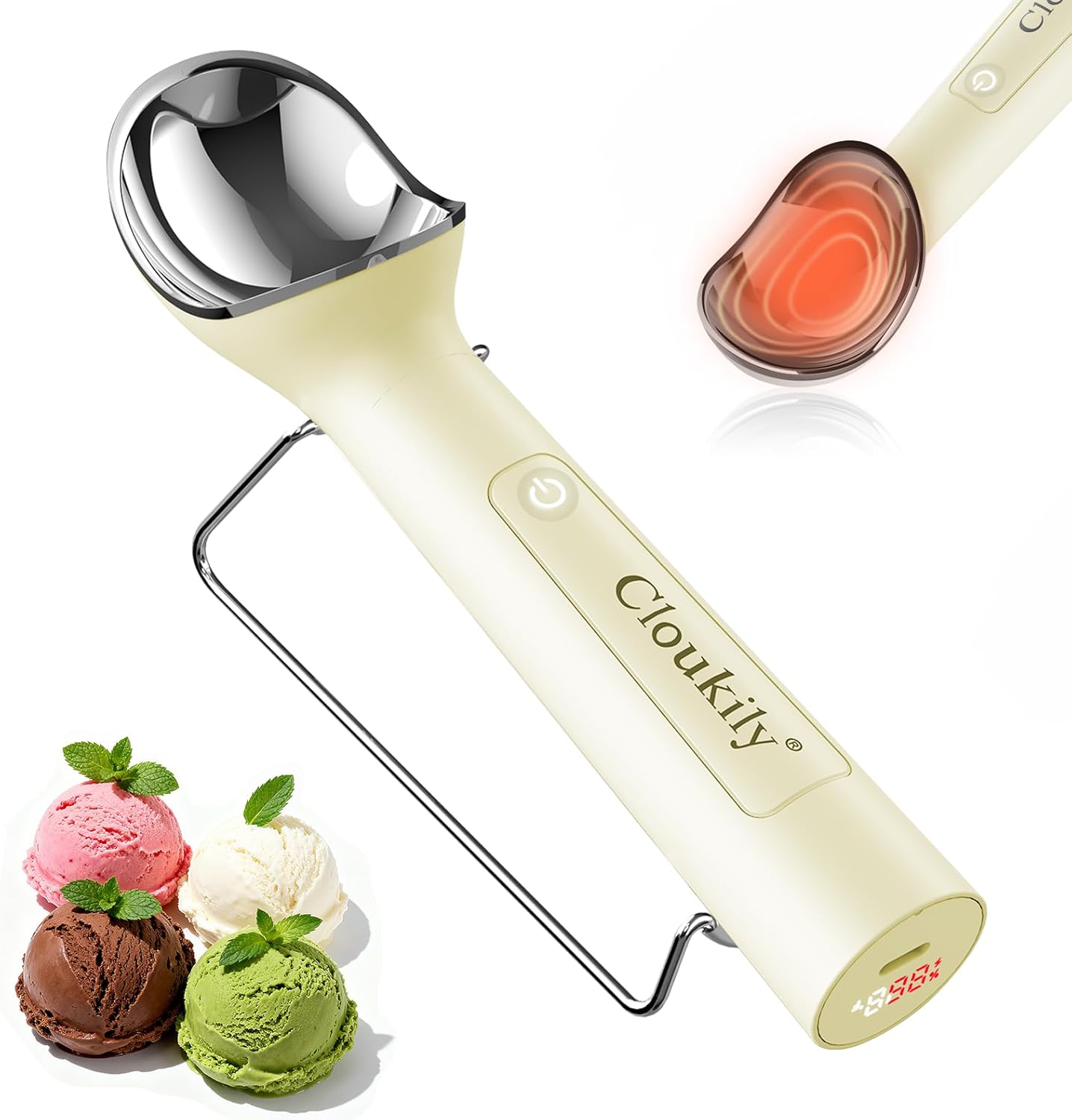 Heated Ice Cream Scoop with On/Off Switch(Latest Gen 3.0): Rechargeable Electric Icecream Scooper with Holder,2025 Kitchen Gadgets for Hard Ice Cream, Waterproof IP67,Max to 158℉