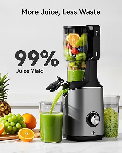 Cold Press Juicer, EUHOMY 5.4" Wide Feed Chute Juice Extractor Machine with 400W, High Juice Yield, Slow Masticating Juicer for Whole Vegetables & Fruits, Deep Gray