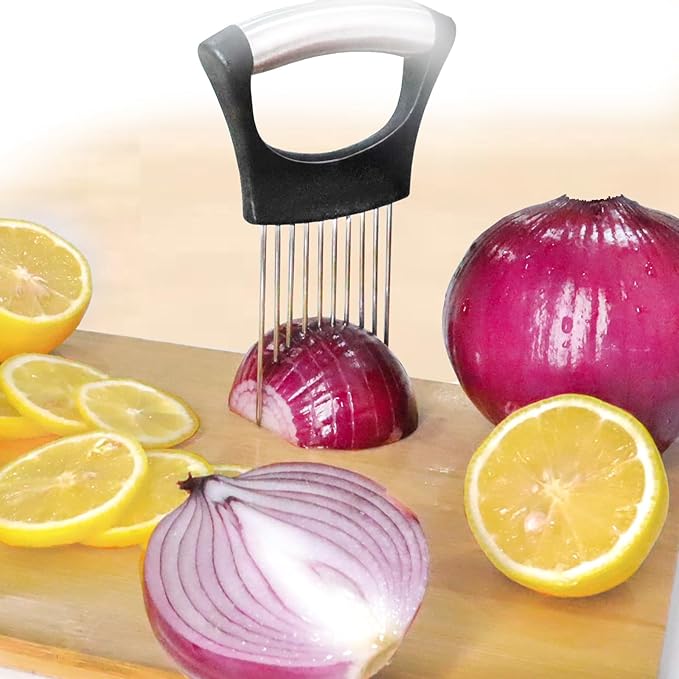 JAYVAR Onion Holder for Slicing, 3 Pieces Tomato Slicer, Stainless Steel Onion Chopper Veggie Cutter for Potato and Avocados, Food Slicer Assistant Tool, Useful Kitchen Gadgets Meat Tenderizer