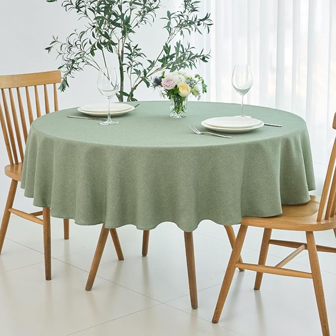 maxmill Linen Textured Tablecloth Spill-Proof Stainproof Wrinkle Free Washable Fabric Table Cloth for Circular Table Cover, Dining Room Buffet Banquet Party Holiday Dinner, Round 70 Inch Sage Green