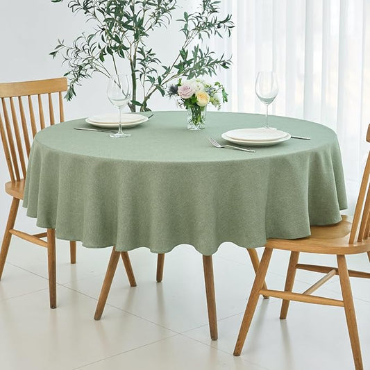 maxmill Linen Textured Tablecloth Spill-Proof Stainproof Wrinkle Free Washable Fabric Table Cloth for Circular Table Cover, Dining Room Buffet Banquet Party Holiday Dinner, Round 70 Inch Sage Green