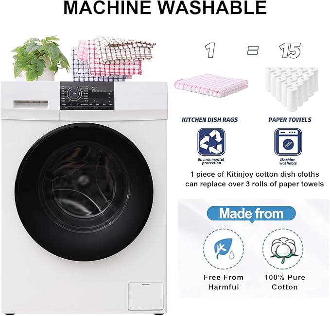 Kitinjoy Cotton 8 Pack Terry Kitchen Dish Cloths, 12 x 12 Inches Super Soft and Absorbent Dish Rags, Quick Drying Dish Towels for Washing Dishes, Pink