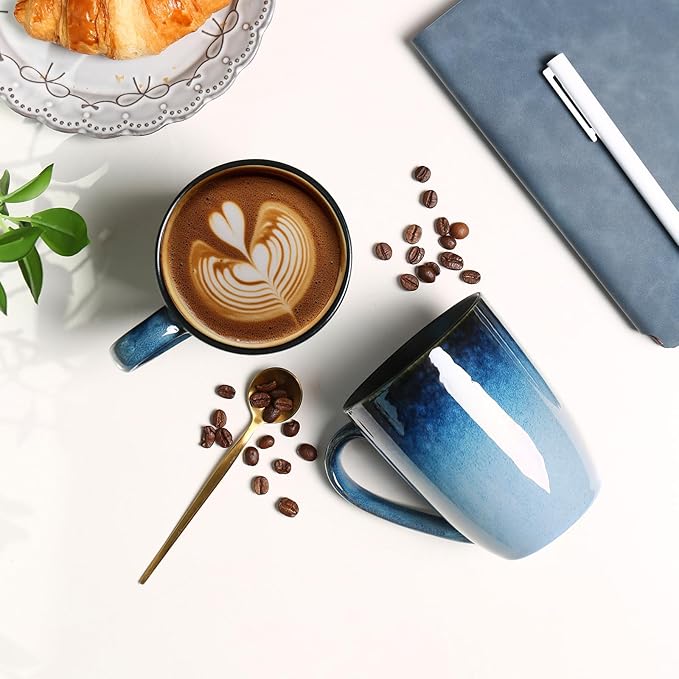 MONITO 14 OZ Coffee Mugs Set of 6, Modern Large Ceramic Coffee Mugs Set with handle for Tea/Latte/Milk/Cocoa, Funny Tea Cups for Office and Home, Engagement Gifts…