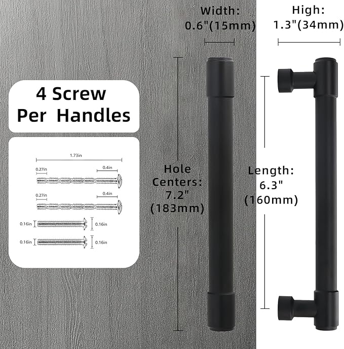 10 Pack Matte Black Cabinet Pulls 6.3 Inch(160mm) Hole Centers Kitchen Cabinet Handles Black Drawer Pulls