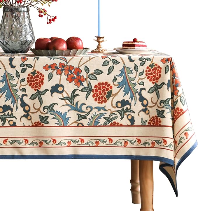 patdrea French Linen Pattern Tablecloth Soft Durable Floral Table Cloth Designer Kitchen Dining Tablecloth for Rectangular Tables for Parties Christmas 63"x 102"