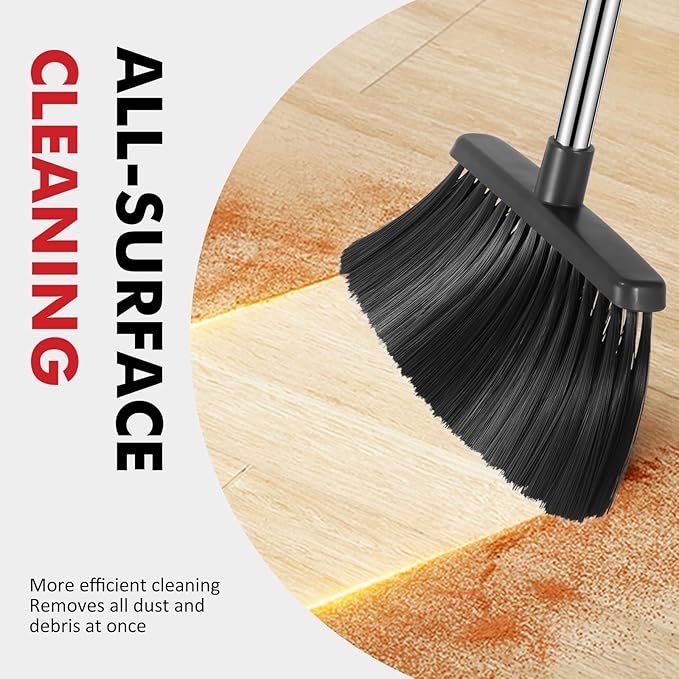 NACENA Heavy Duty Broom, 55 Inch Long Handle Outdoor Large Angle Brooms, Commercial Broom for Sweeping Indoor, for Home Garage Kitchen Office Courtyard Lobby Patio Lawn Concrete, 4 Pack (Black)
