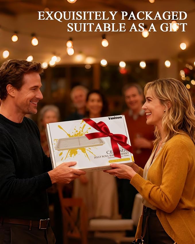 Nonstick Ceramic Baking Sheet With Rack, 2-Pack 15x10 Jelly Roll Sheet Pan, Non-Toxic, PTFE & PFOA Free, Warp-Free, Oven Safe 550°F, Dishwasher Safe, Aluminized Steel, Gray Yellow