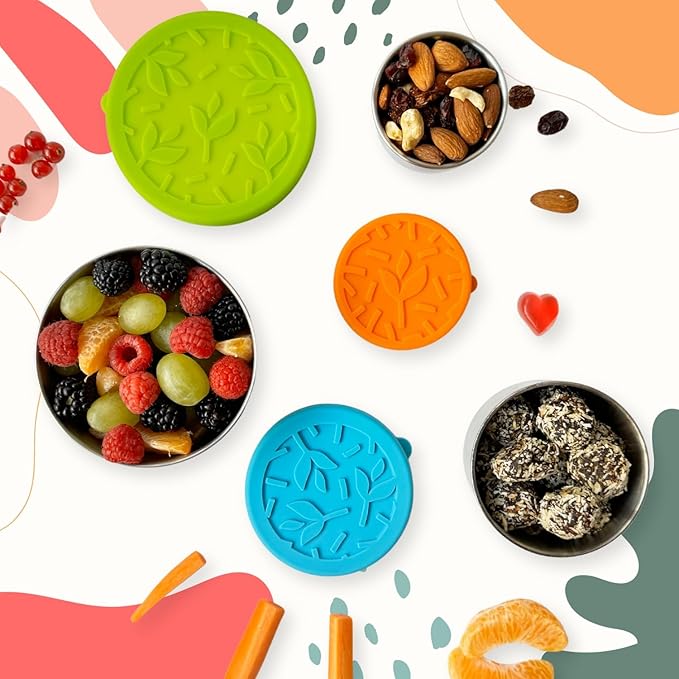 TAVVA 4 X 3 oz Food Storage Containers with Lids - Leakproof w/Silicone Lids - BPA Free - Dishwasher & Freezer Safe - Portable & Reusable - Small Stainless Steel Snack Cups Dressing Containers