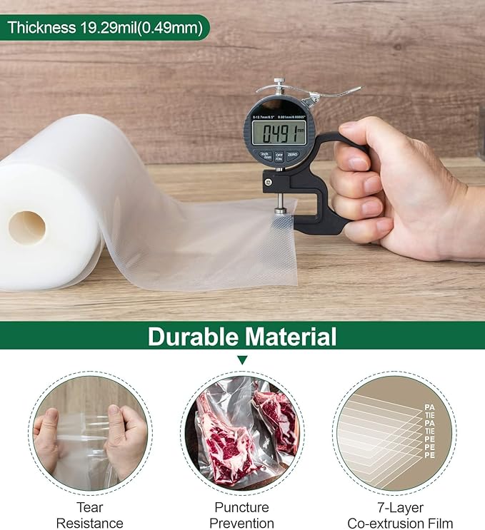 Vacuum Sealer Bags for Food, BPA-free Heavy Duty Vacuum Sealer Bags Rolls 8 Inch 50 Feet 2-pack, Ideal for Custom Fit Food Saver, Seal a Meal, or Sous Vide