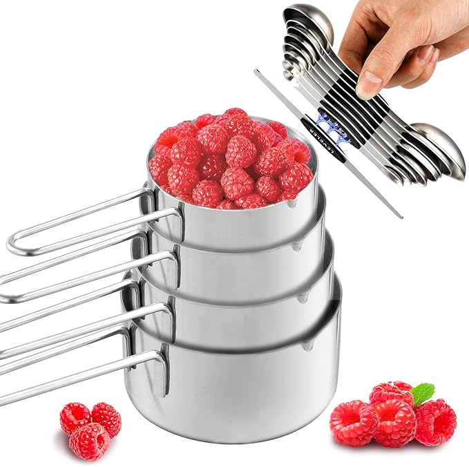 13pcs Stainless Steel Measuring Cups and Spoons Set, Including 8 Double-Sided Magnetic Measuring Spoons Set & 1 Leveler, 4 Metal Measuring Cups