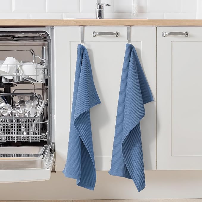 Homaxy Premium Kitchen Towels (18"x 28", 12 Pack), Large 100% Cotton Kitchen Hand Towels, Ultra Absorbent Ribbed Terry Tea Towels Set with Hanging Loop, Navy Blue