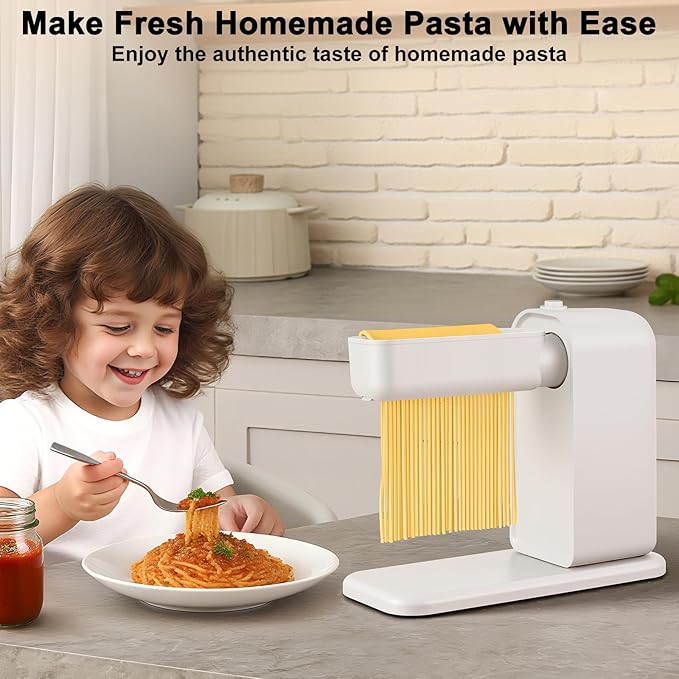 Electric Pasta Maker, 3-in-1 Pasta Maker Machine Includes Pasta Roller Spaghetti Cutter & Fettuccine Cutter with Cleaning Brush, Noodle Maker for Home Use, White