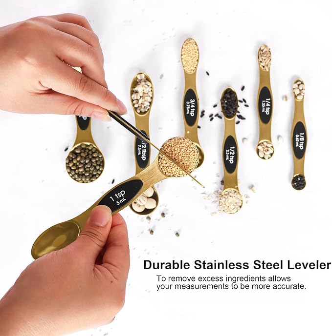 Magnetic Measuring Spoons Set Stainless Steel with Leveler, Stackable Metal Tablespoon Measure Spoon for Baking, Measuring Cups and Spoon Set Kitchen Gadgets Apartment Essentials Fits