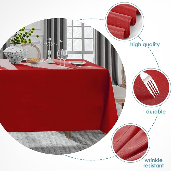 VidaFete Tablecloth 2 Pack 90 * 132inch Rectangle Table Cloth Polyester, Stain Wrinkle Resistant Polyester Dining Table Cover for Kitchen Dinning Party Wedding Rectangular Buffet Decoration(Red)