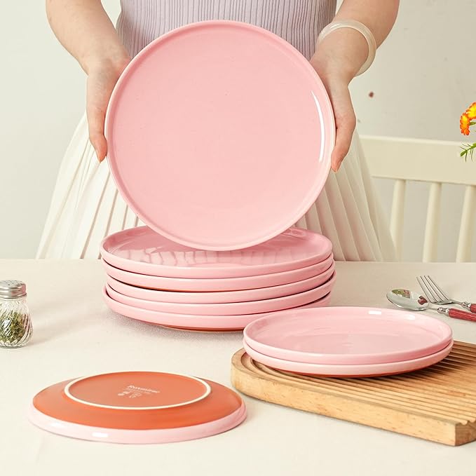 Stoneware Dinner Plates Set of 4, 10.25 Inch Plates for Steak, Pasta, Ceramic Plates Sets, Microwave Safe, Dishwasher Safe, Versatile for All Seasons, Pink