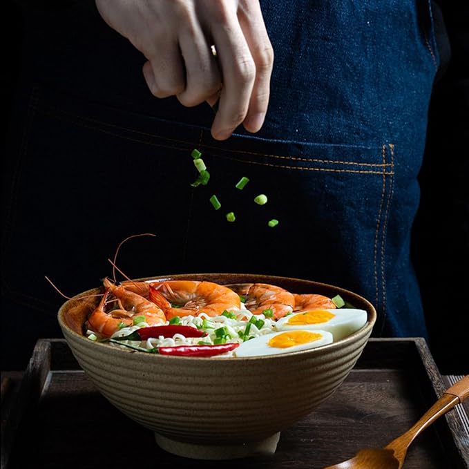 8 Inch 40oz Large Japanese Ramen Bowl Set of 2,Material Safety Ceramic Ramen Bowls with Matching Chopsticks and Spoons, Pho Bowls Ramen Noodle Bowl for Asian Udon Soup Salad Cereal(Red)