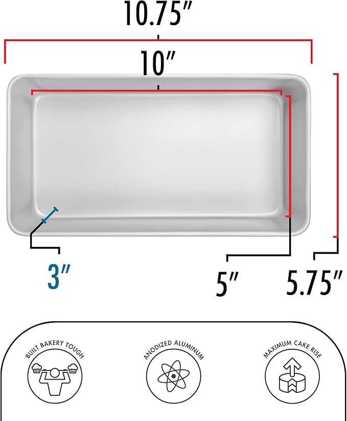 Fat Daddio's BP-5644 Anodized Aluminum Bread Loaf Pan, 10 x 5 x 3 Inch