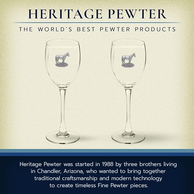 Heritage Pewter Racehorse Glass Goblets – Set of 2 | 12 OZ Goblet Wine Glasses | Expertly Crafted Pewter Glass